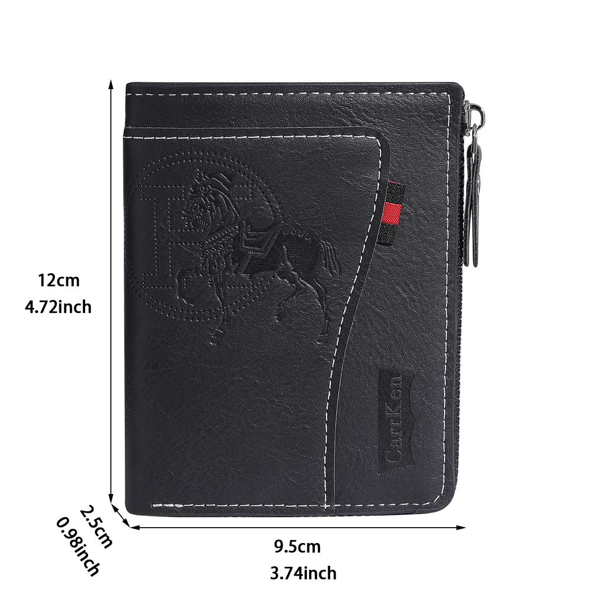 Carteira de Couro Masculina CarrKen Nova Slim com Zíper, Bifold, Multi-Funcional, Porta Cartões em Patchwork para