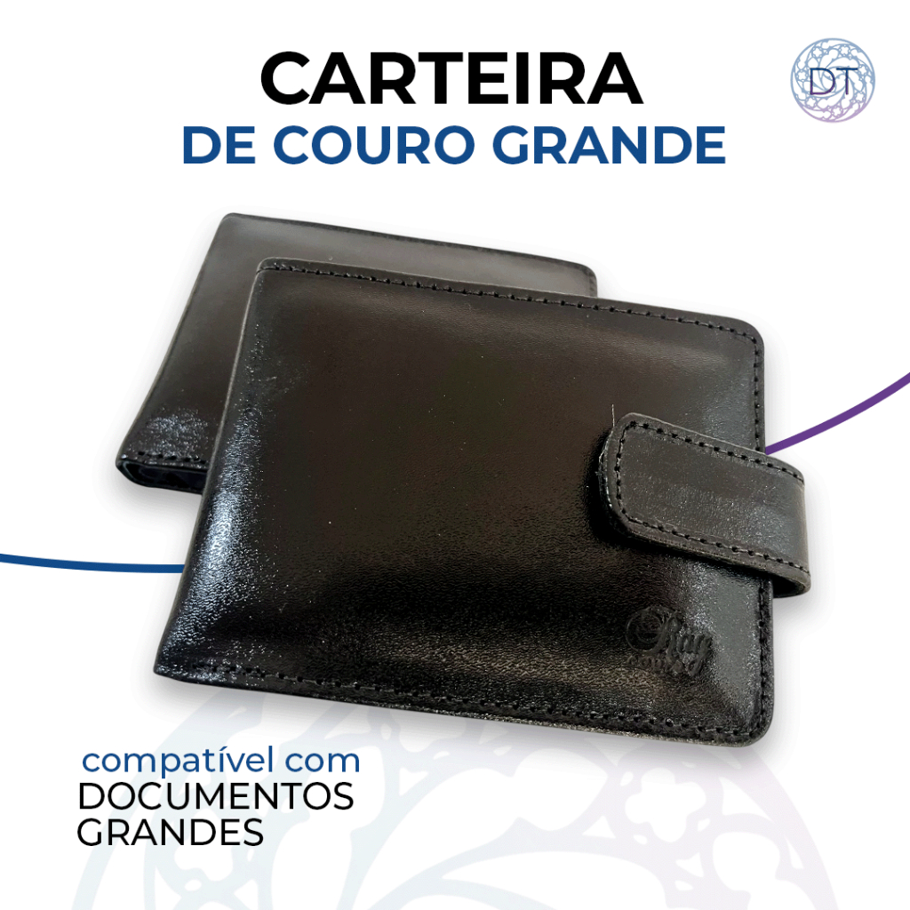 Carteira Couro Legítimo Multiuso Grande CNH RG Com Porta Moedas Compatível Com Documentos Grandes Preto Marrom
