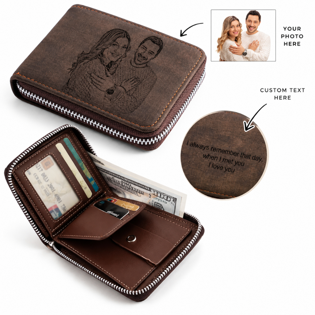 Presentes para Dia dos Pais Foto Carteira Personalizada Carteira Masculina Com Ziper Para Carteira Masculina Couro Multi