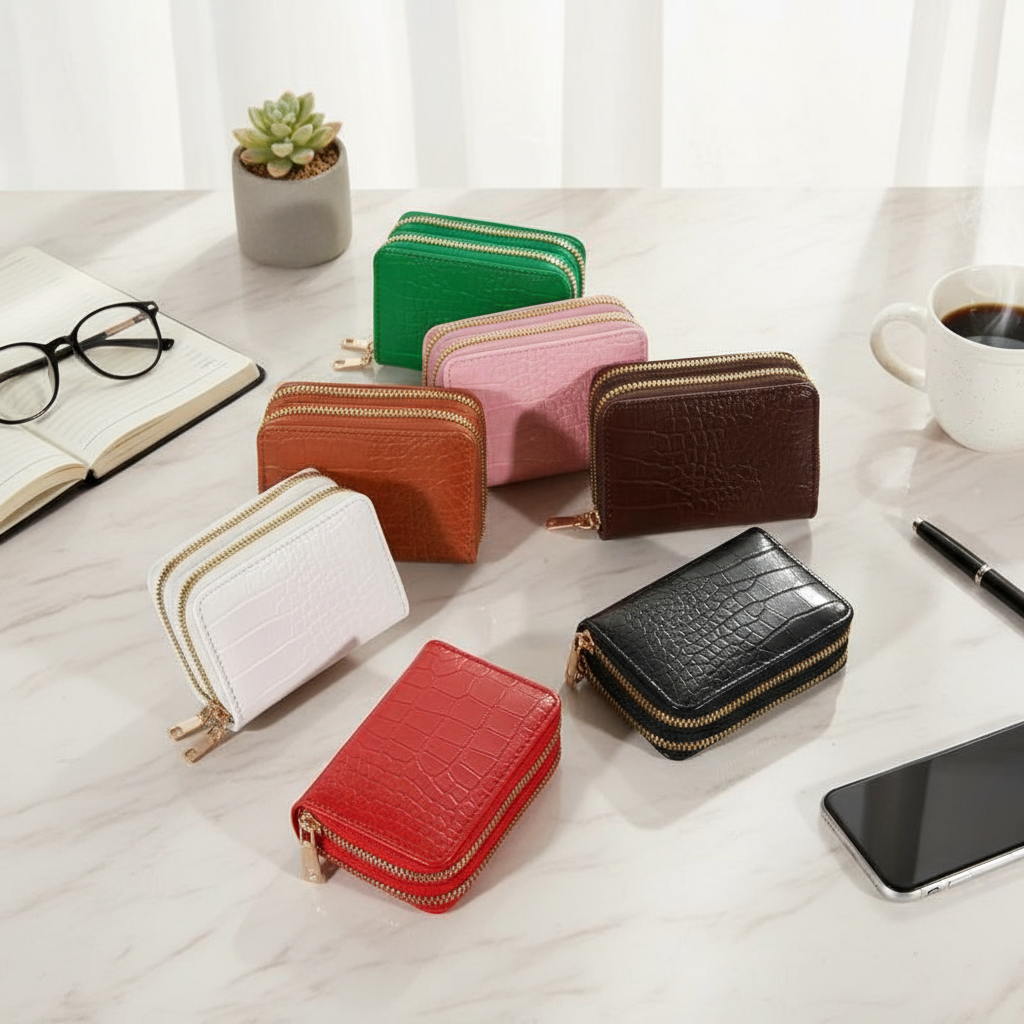 Carteira Feminina Fashion Multi Cartões | Clutch de Couro PU Casual com Duplo Zíper e Armazenamento Inteligente