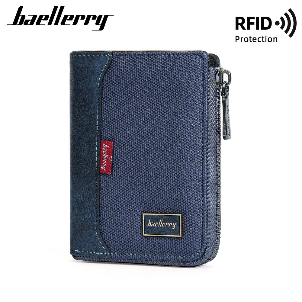Baellerry Negócio Simples Com Zíper Bolsa Antimagnética Para Moedas Carteira multi-Cartões Nova Masculina De Couro De Lona Curta