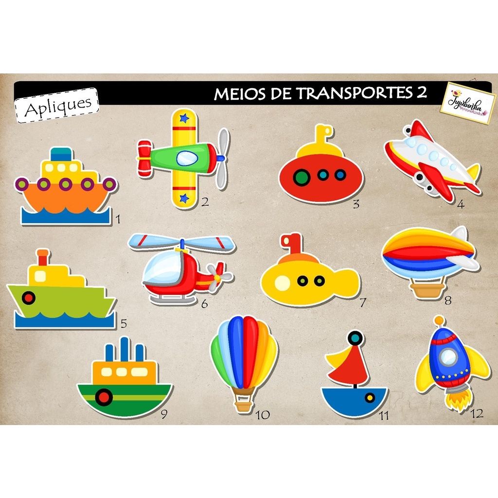 APLIQUES RECORTADOS - MEIOS DE TRANSPORTES 2 -  TAG, LEMBRANCINHA, TUBETES, DECORAÇÃO, FESTAS,  ARTE