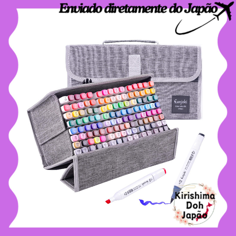 Sanjoki Conjunto de Canetas Marcadoras Ponta Macia 120 Cores Dupla Face Hobby Material de Arte com Estojo de Transporte
