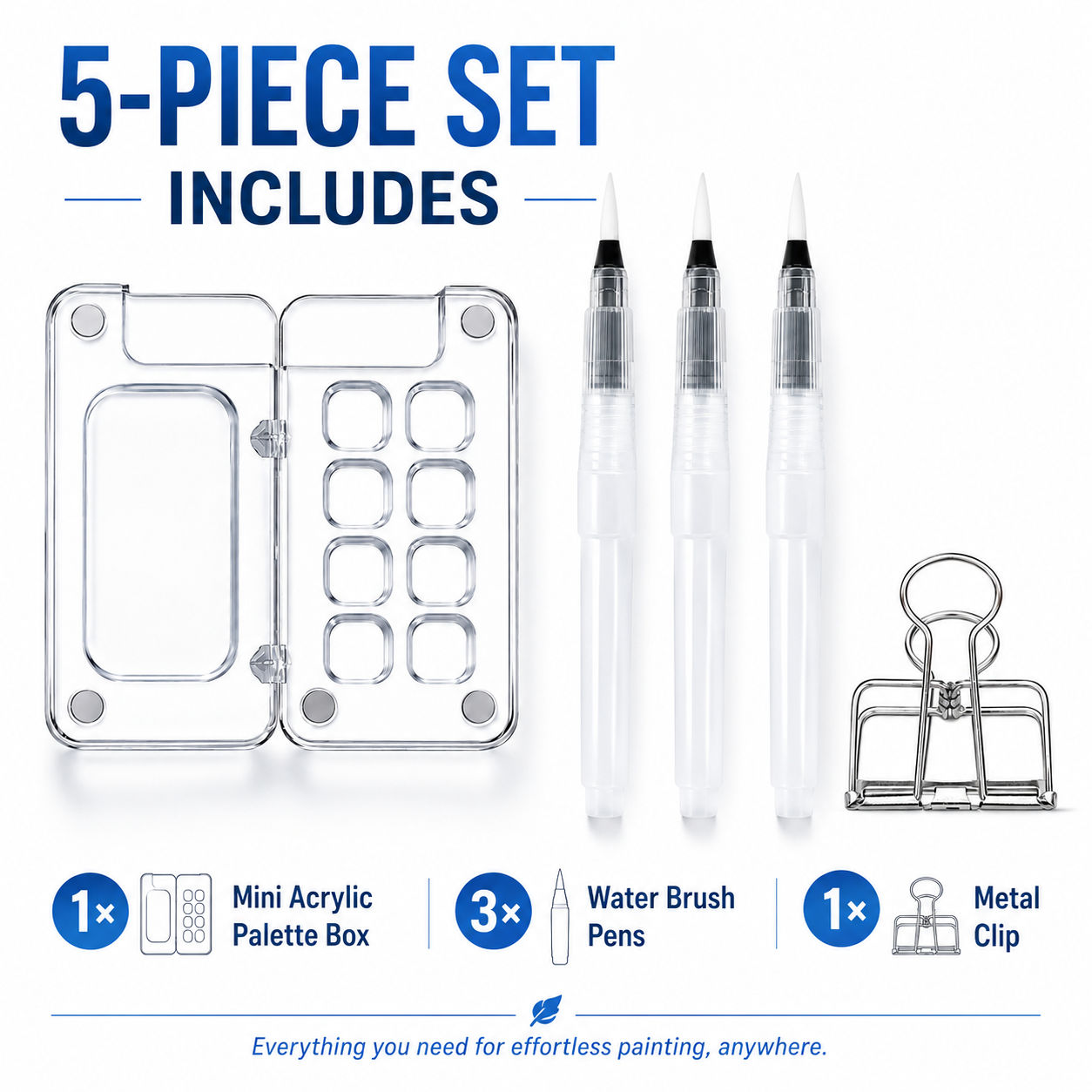 Conjunto de paleta de 5 cores para esboço, ideal para viagens ao ar livre; caixa acrílica mini para fácil transporte.