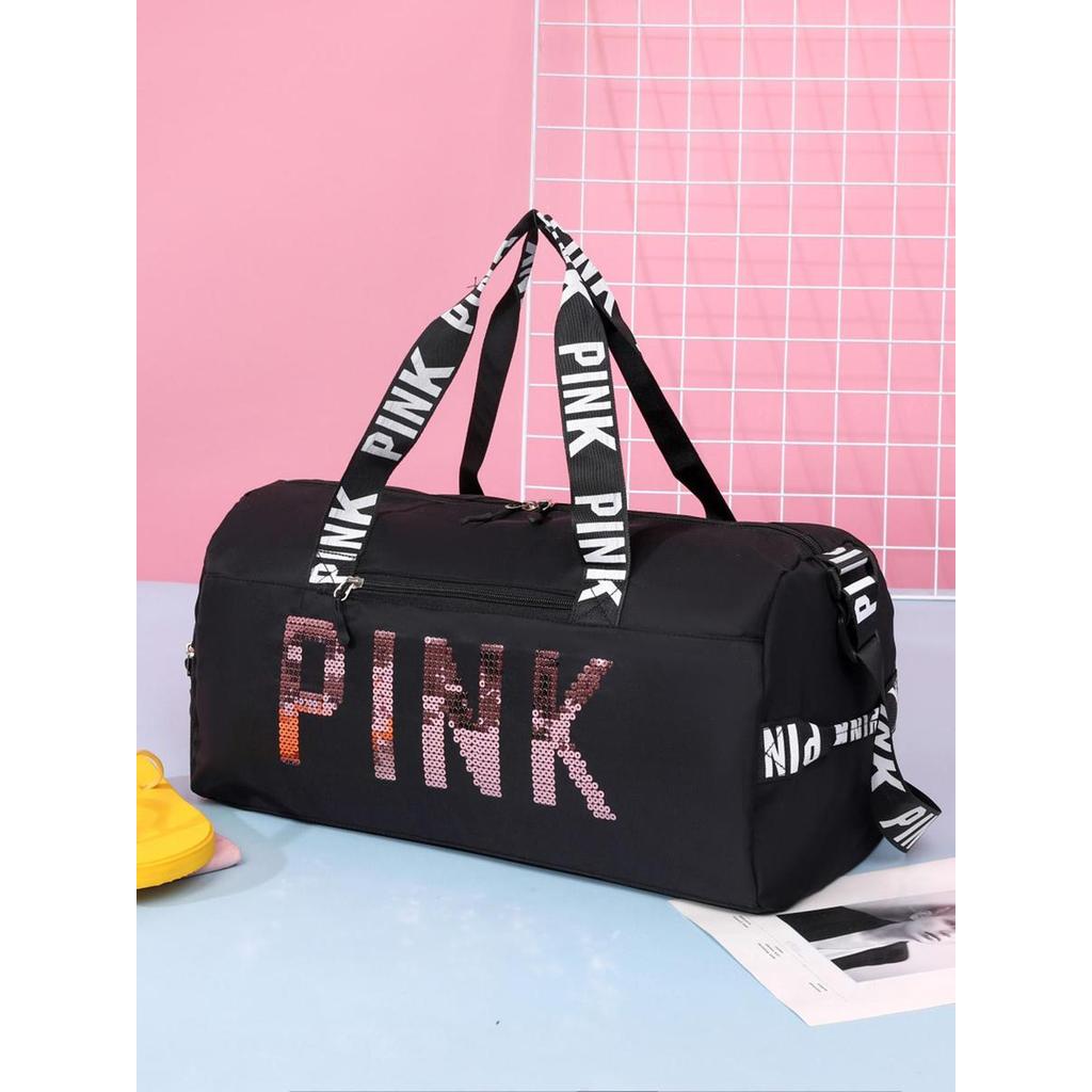 Fitness Bag with Shoe Compartment, Stylish Letter Design Large Capacity Lightweight Bag, Multifunctional Shoulder Bag, C