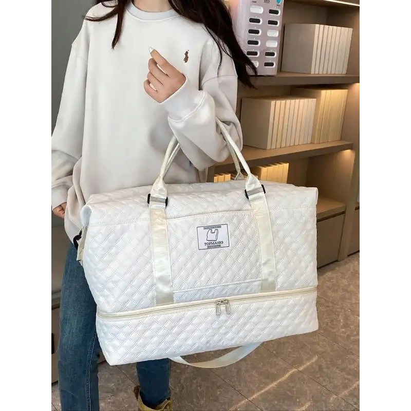 Letter Patched Design Large Capacity Durable Travel Duffel Bag, Multifunctional Travel Duffels, Lightweight Portable Tra