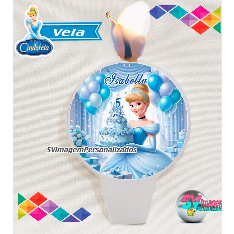 Cinderela Festa Princesa Disney Vela de Aniversário Personalizada Decoração de Bolo Envio Rápido