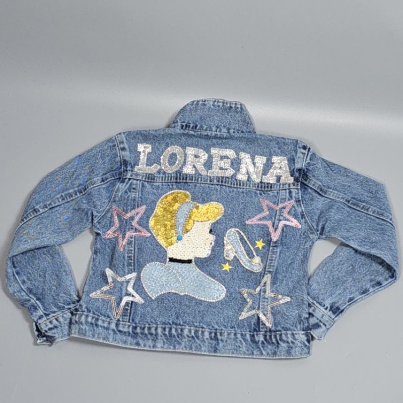 Jaqueta Jeans Personalizada tema princesa cinderela Disney com nome