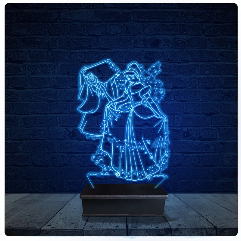 Luminária Led Acrilico Abajur - Princesa Cinderela disney 03