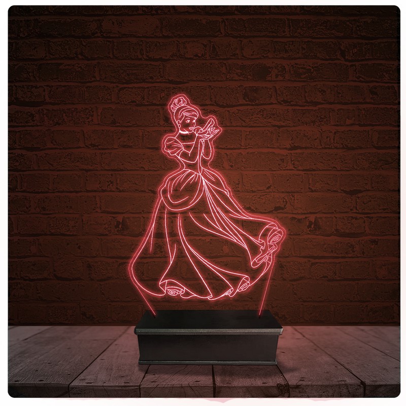 Abajur Luminária Acrílico Led - Princesa Cinderela disney 02