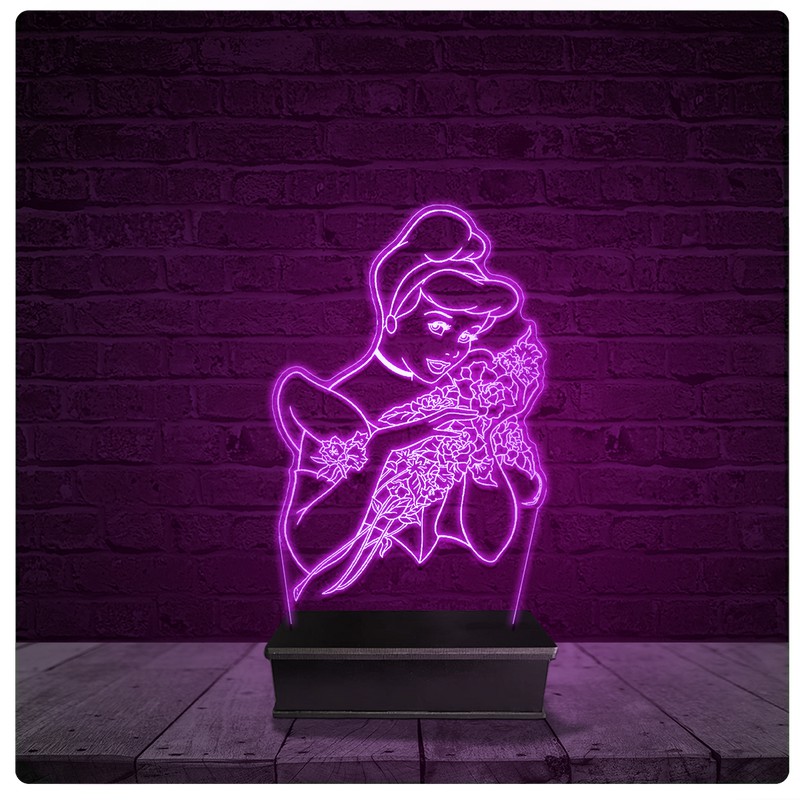 Luminária e Abajur Acrílico Led Disney Princesa Cinderela 21