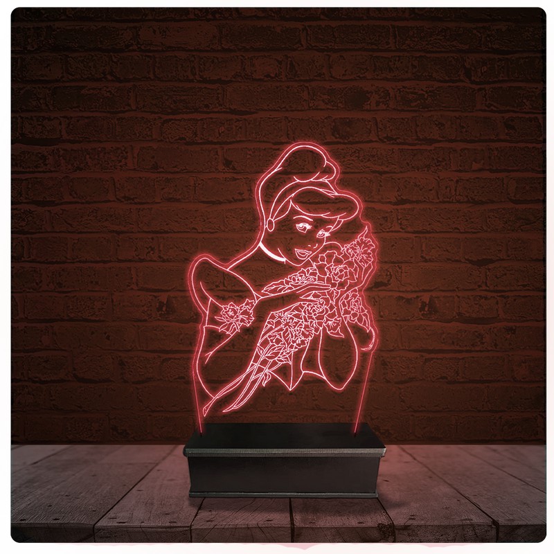 Abajur Luminária Acrílico Led - Disney Princesa Cinderela 21