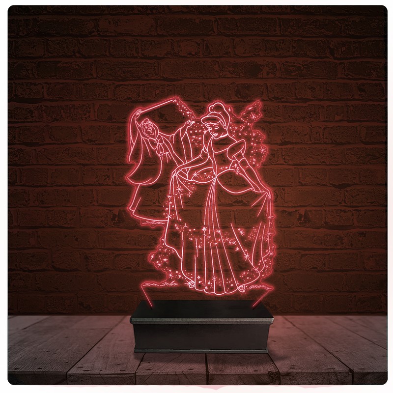 Abajur Luminária Acrílico Led - Princesa Cinderela disney 03