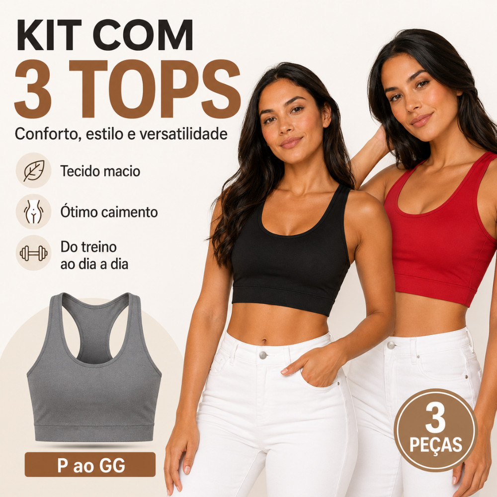 Kit Top Nadador com sustentação Fitness Feminino Ideal Para Treino, Malhar, Crossfit ou Caminhada