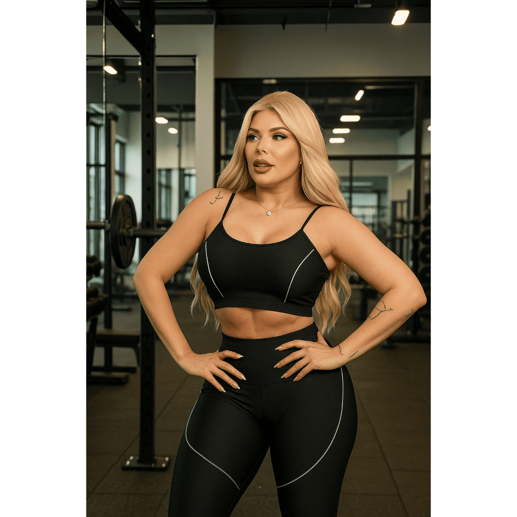 Conjunto Fitness Feminino Top + Calça legging com Elastano Casual Esportivo Roupa de Malhar Ideal para Exercícios