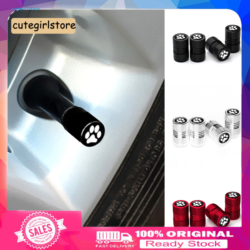 Tire Valve Stem Hat Cover Leak-proof Hats 4pcs Aluminum Alloy Caps Corrosion Resistant Dog Paw Pattern Durable Car for S