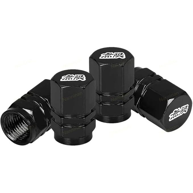 Mugen Style Tire Air Valve Caps Black Aluminum Alloy Wheel Stem Caps Set of 4 fo