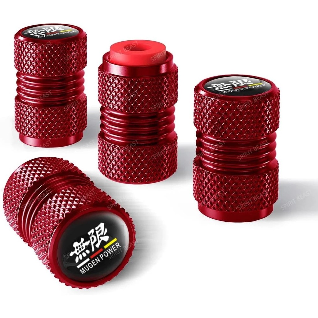 Mugen Power Wheel Tire Valve Stem Caps Red Aluminum Alloy Air Valve Caps Set of