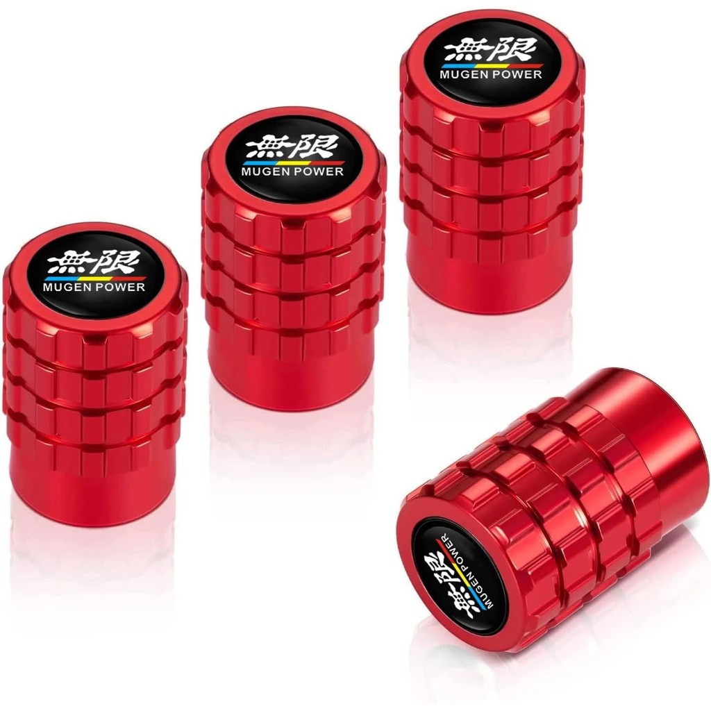 Mugen Power Tire Valve Stem Caps Red Aluminum Alloy Air Valve Caps Set of 4