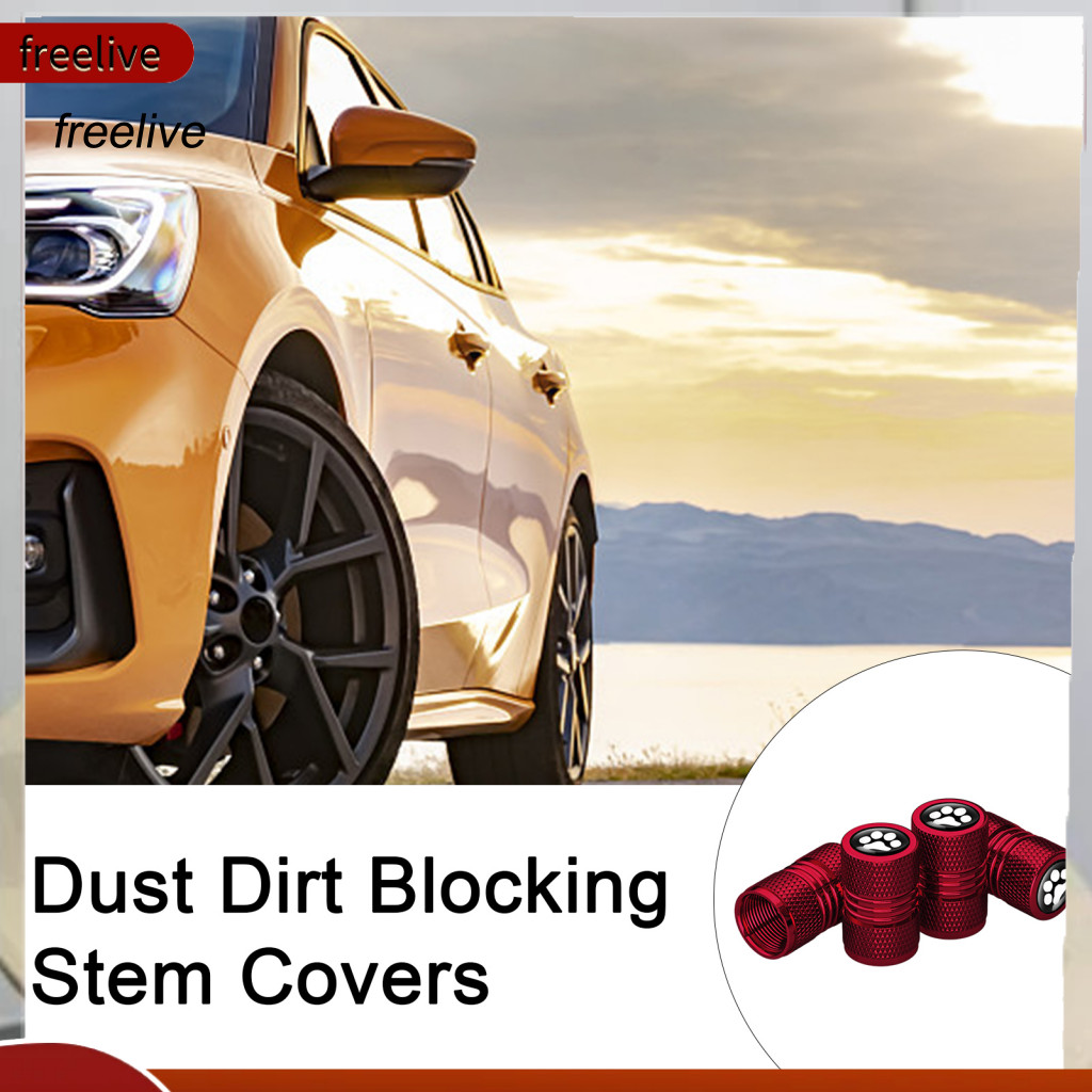 Tire Valve Hats Bright Colored Stem Covers 4pcs Aluminum Alloy Caps Corrosion Resistant Leak-proof Dog Paw Pattern Durab