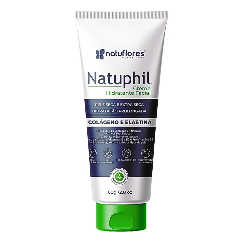 CREME HIDRATANTE FACIAL COLAGENO E ELASTINA NATUPHIL 60gr NATUFLORES