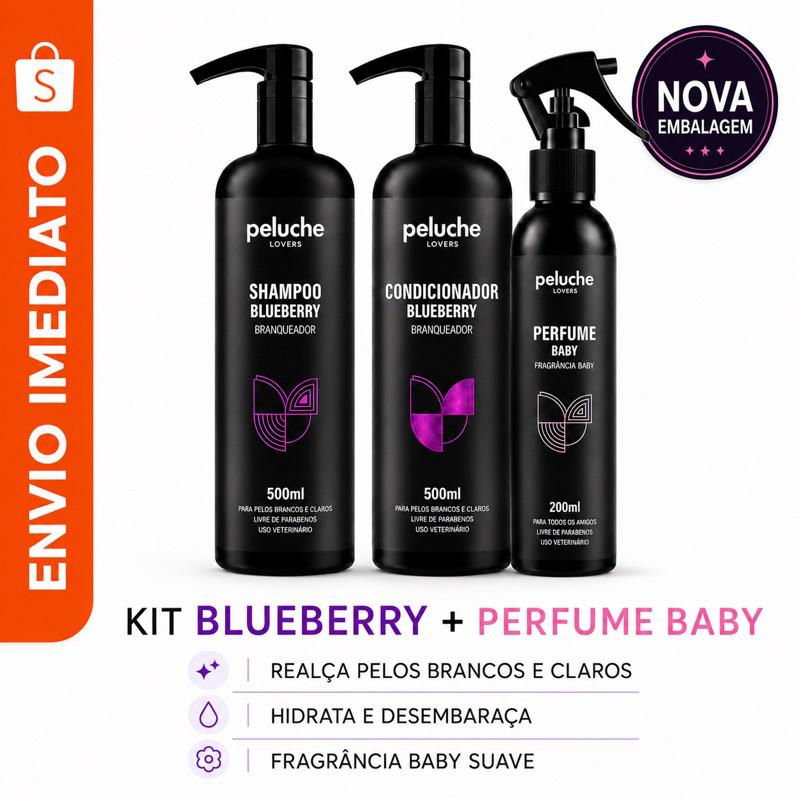 Kit Premium Shampoo e Condicionador + Perfume Baby para Cachorro e Gato