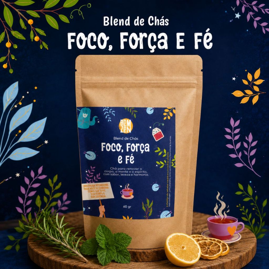 Blend de Chá para Aumentar Foco e Concentração - Foco, Força e Fé 60gr - BemZen