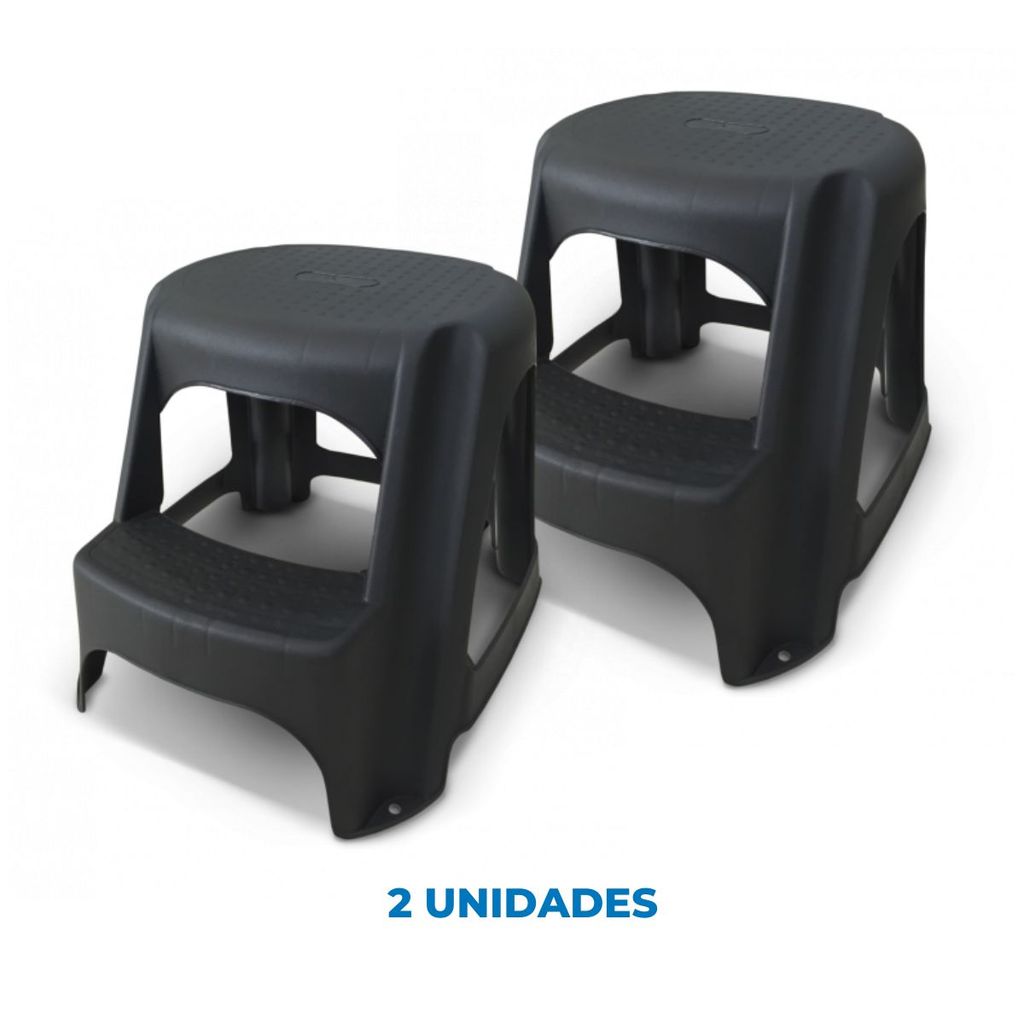 Kit com 2 Banquetas Plásticas Pretas Escada Step Multiuso 2 Degraus Leve Arqplast Banquinhos Bancos