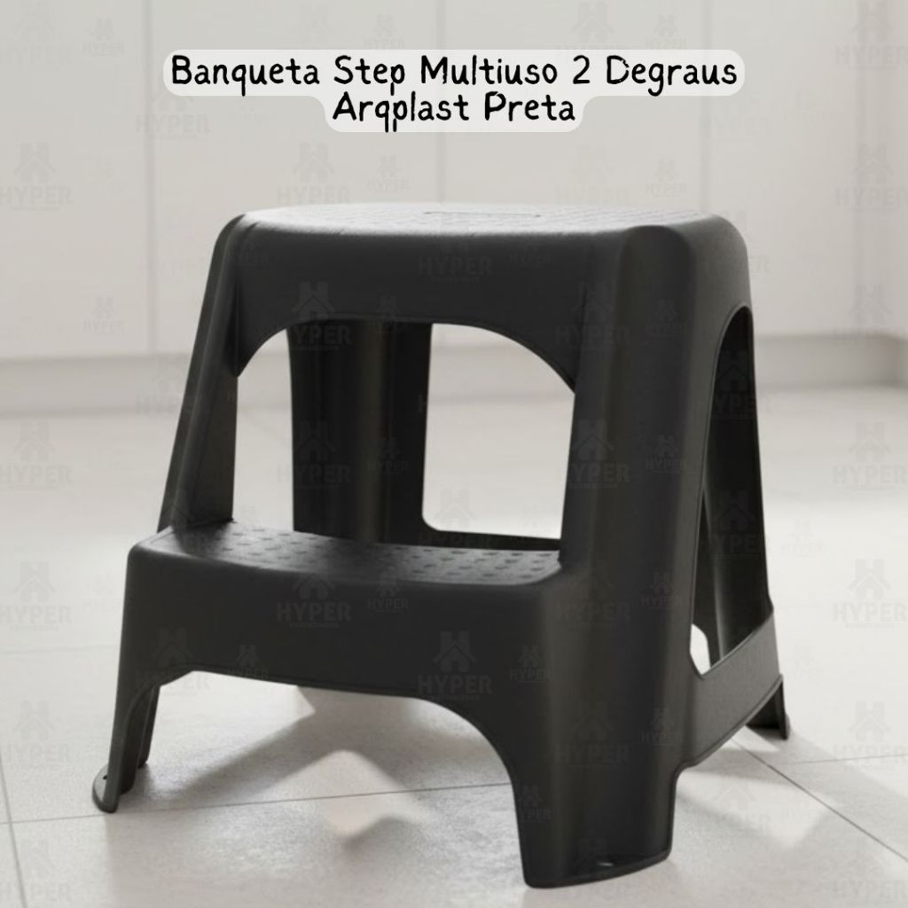 Banqueta Step Multiuso C/2 Degraus Arqplast Preta