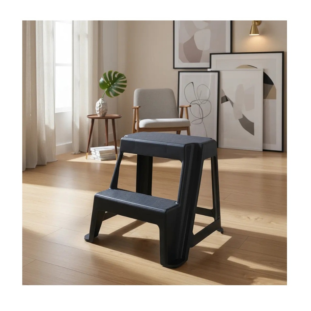 Banqueta Escada Banco Step Plástico 2 Degraus Preto Antares