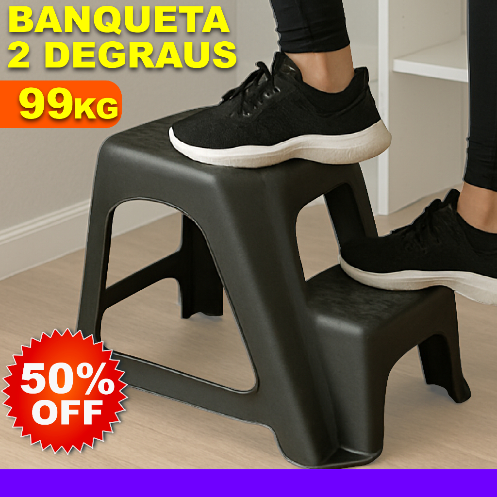 Banqueta Step 2 Degraus - Escada Infantil - Banco Multiuso Plástico Preto