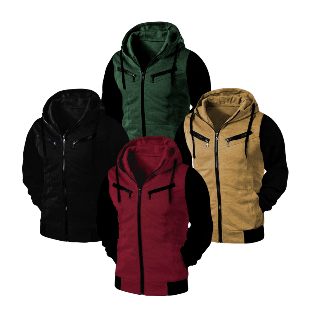 Kit 04 Blusas De Frio Com Capuz e Bolso Agasalho Raglan Unissex
