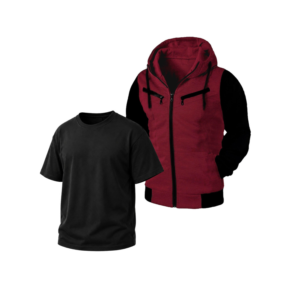 Kit Camiseta 100% Algodão + Moletom Raglan Casaco com Capuz Masculino Feminino Ramazzoni