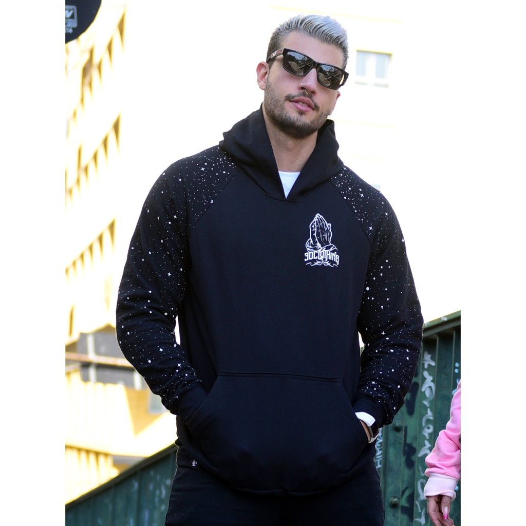 Blusa Raglan Capuz Moletom Frio Swag Galaxia Luzes 3d