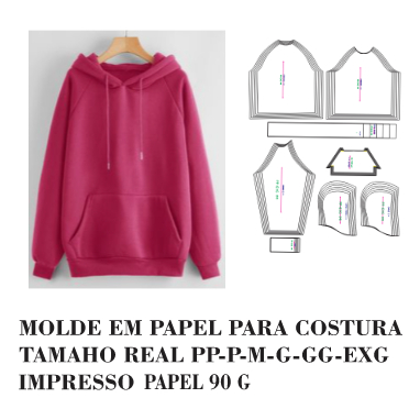 MOLDE ,MODELAGEM DE MOLETOM MANGA RAGLAN COM CAPUZ E BOLSO CANGURU HSTZ-244