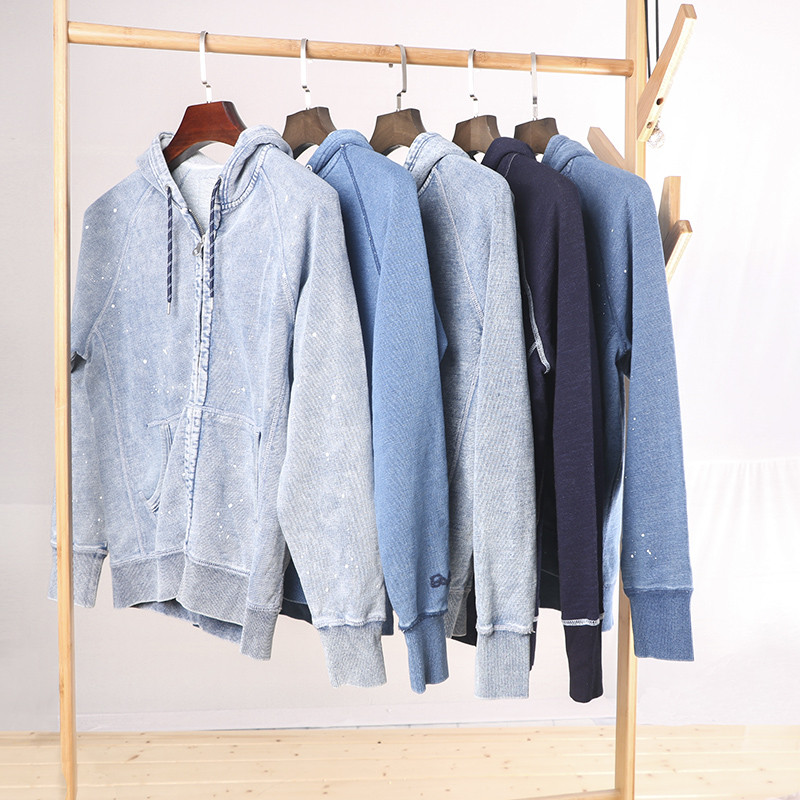 Senhoras puro algodão Terry moletom lavado algodão com capuz zíper Cardigan Retro angustiado Raglan roupas femininas fre