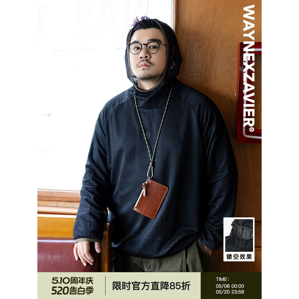 Wayne Zevier Plus Fat Plus Solto Plus Size Masculino Outono Inverno Mangas Raglan Oco Em Camadas Moletom Com Capuz 9300