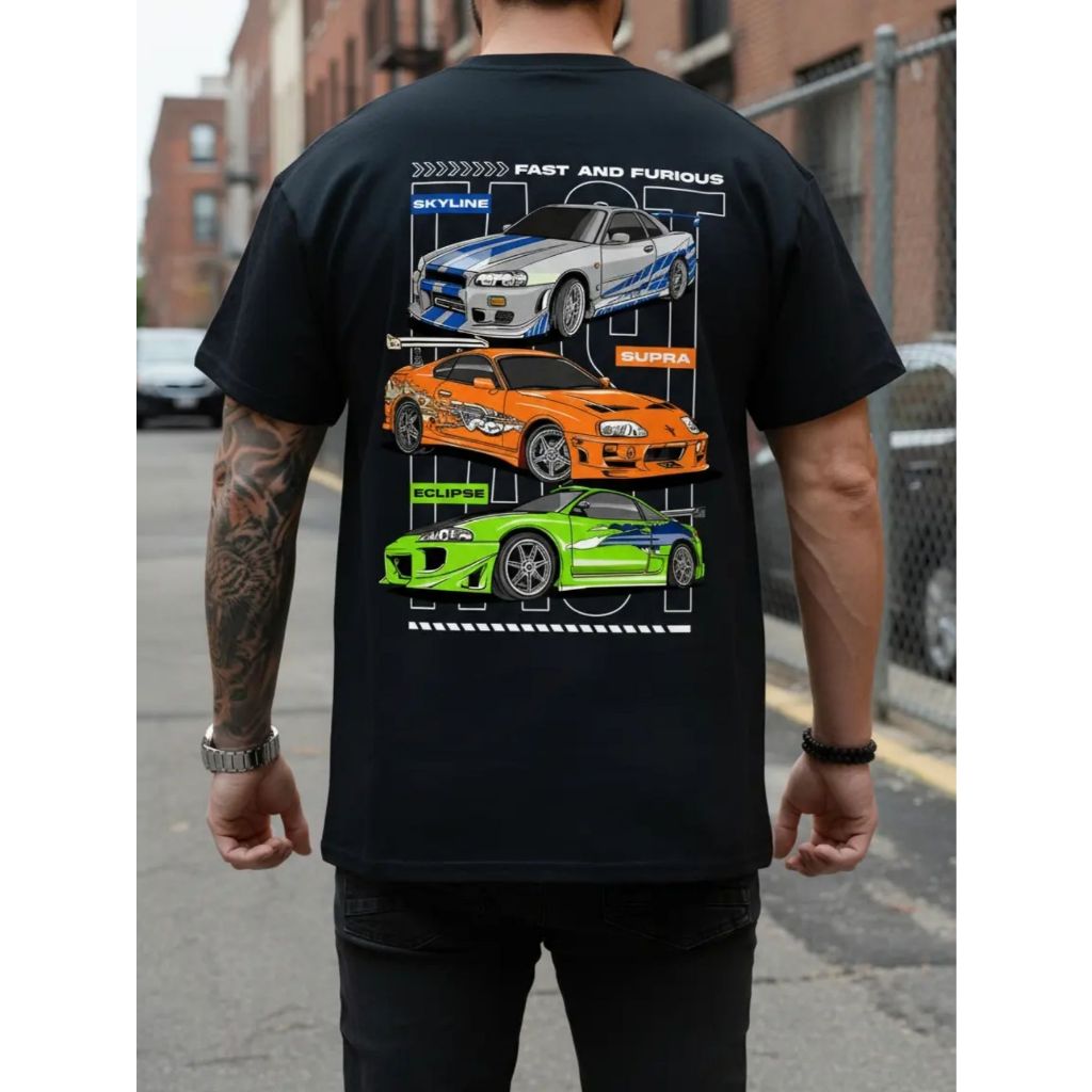 Camiseta Masculina Casual Modelo: Fast and Furious Gola Redonda Street Tecido Macio Leve Confortável para Dia a Dia
