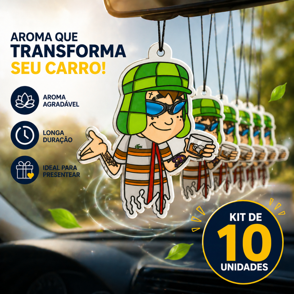 Kit 10 Unidades Cheirinho para Carro Chaves Chavoso | Aroma Suave e Duradouro | Decore e Perfume Seu Carro