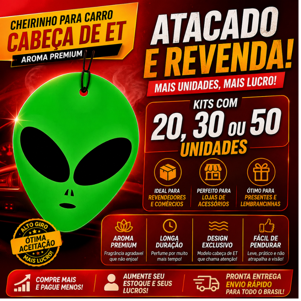 Cheirinho para Carro Atacado Cabeça ET | Kits 20, 30 ou 50 Unidades | Ideal para Revenda e Brindes