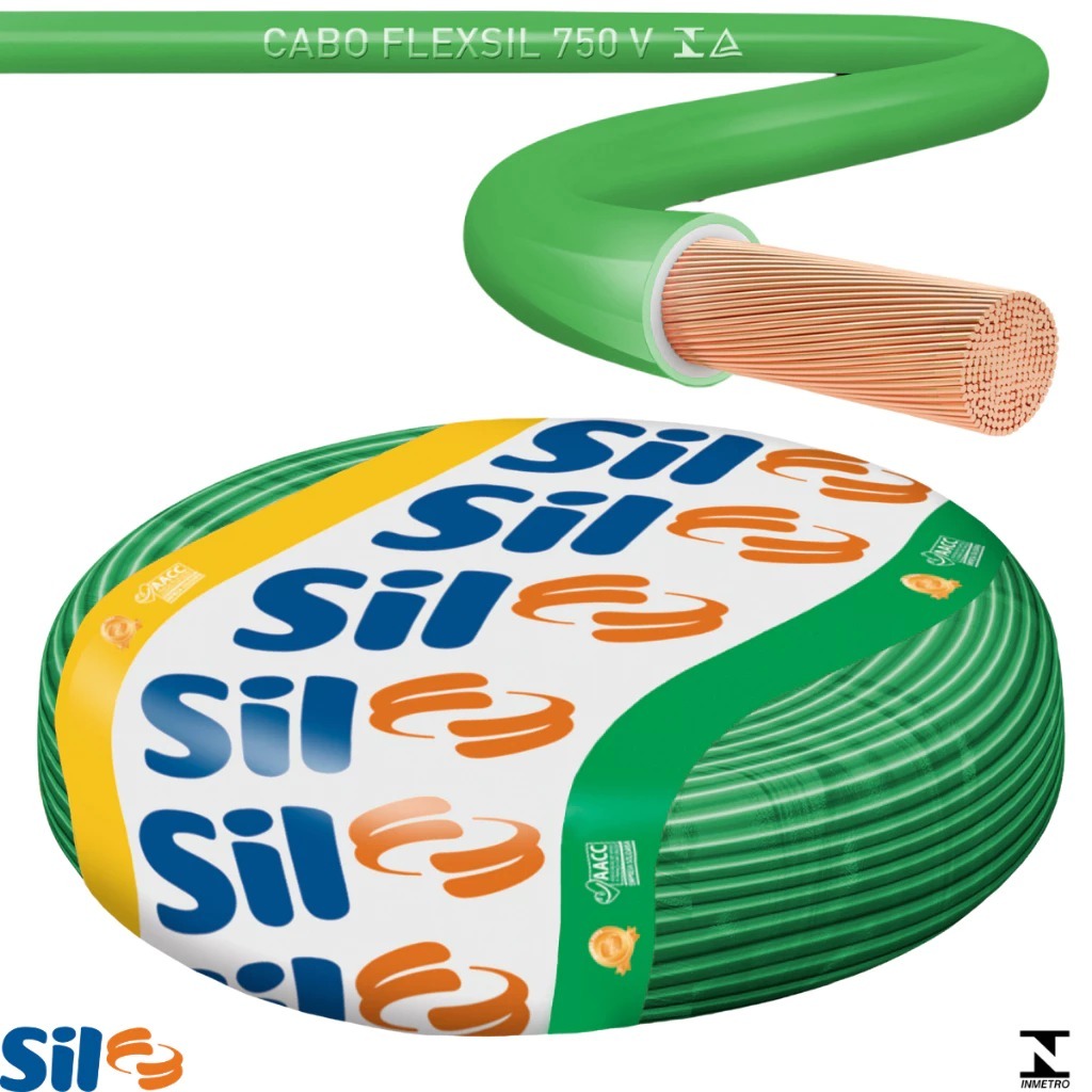 Cabo Flexível 2,5mm 100m 750V SIL Fios 100 METROS - VERDE