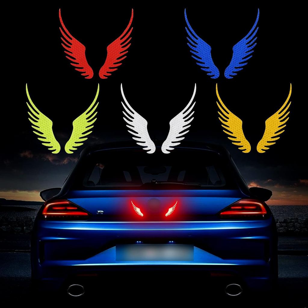 TOMALL 5 Pair Reflective Angel Wings Stickers for Car Safety Warning High-Intensity Night Visibility Anti-Collision Refl