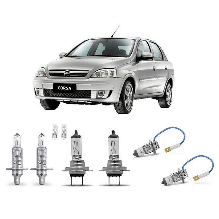 Kit 6 Lampada Farol e Milha Corsa Montana 2003 2004 2005 2006 2007 2008 2009 2010 2011 2012 H1 H3 H7