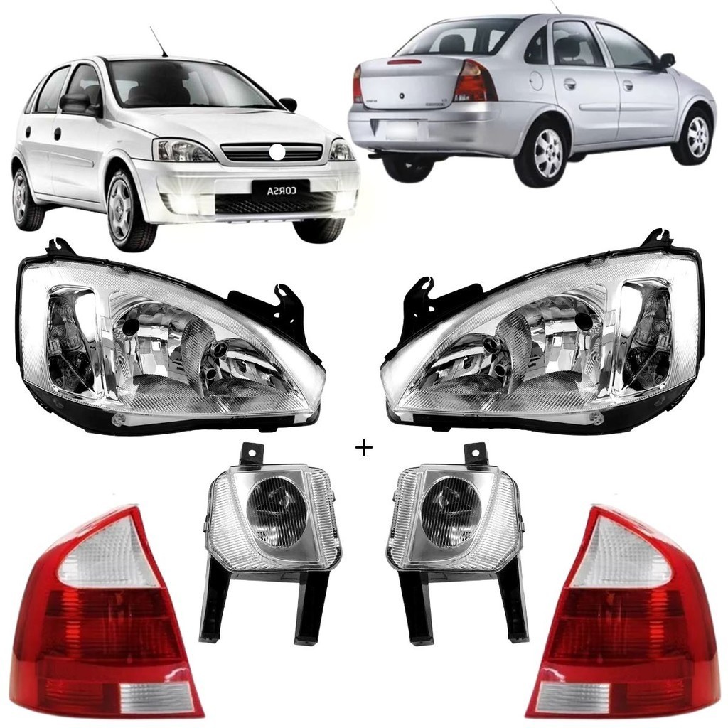 Kit 6 Peças Farol Principal Milha Lanterna Corsa Sedan 2003 2004 2005 2006 2007 2008 2009 2010 2011 à 2012