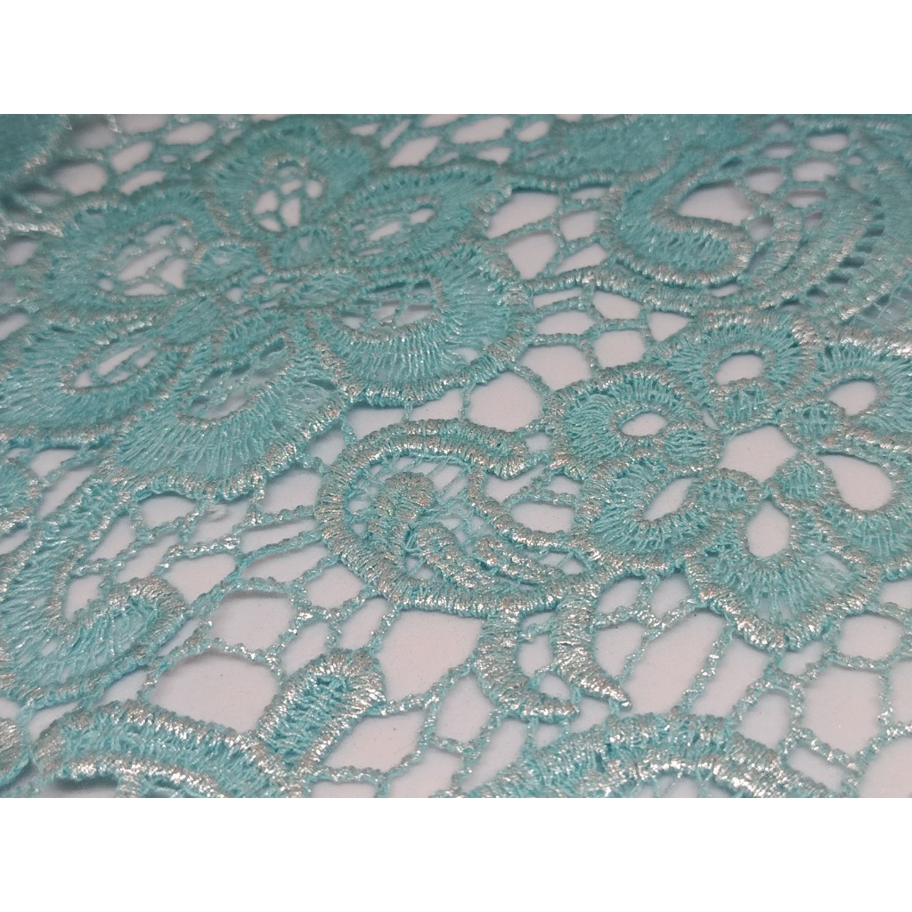 Renda Guipir Chemical Lace com Foil  VAR 3 - 100% algodão I Tecido Gripir Brilho Dourado e Prata