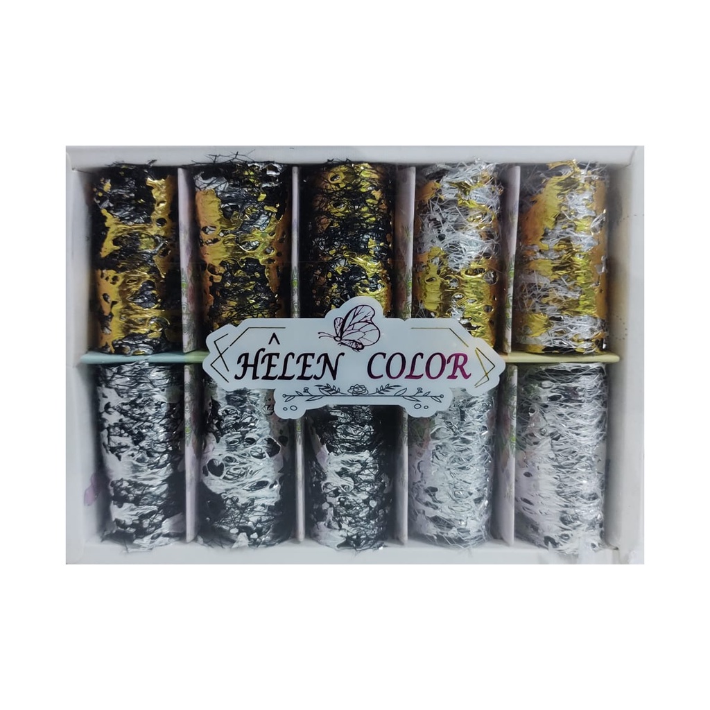 Foil Nail Art Prata e Dourada 5 Pares Cada Helen Color