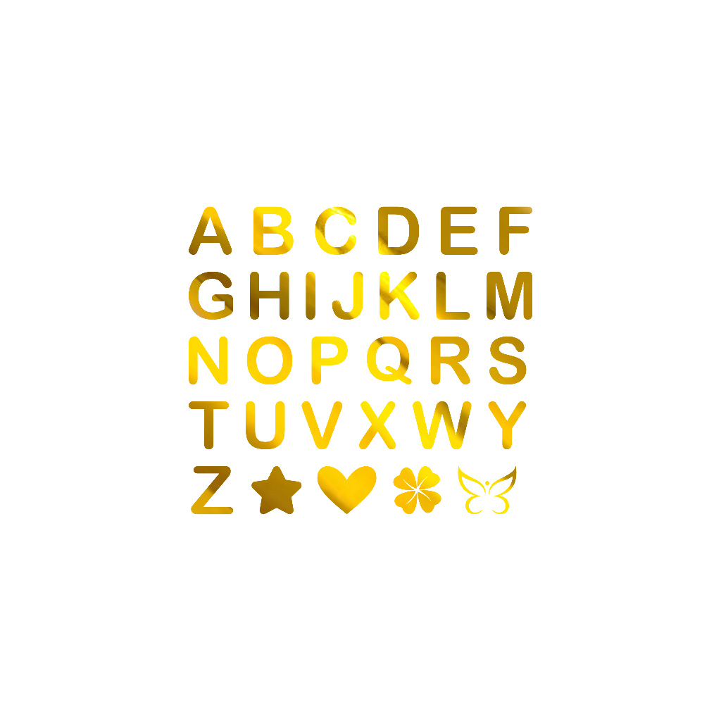 Cartela Letras Alfabeto Iniciais Adesivo Metalizado Efeito Foil Dourado Prata Pink Azul