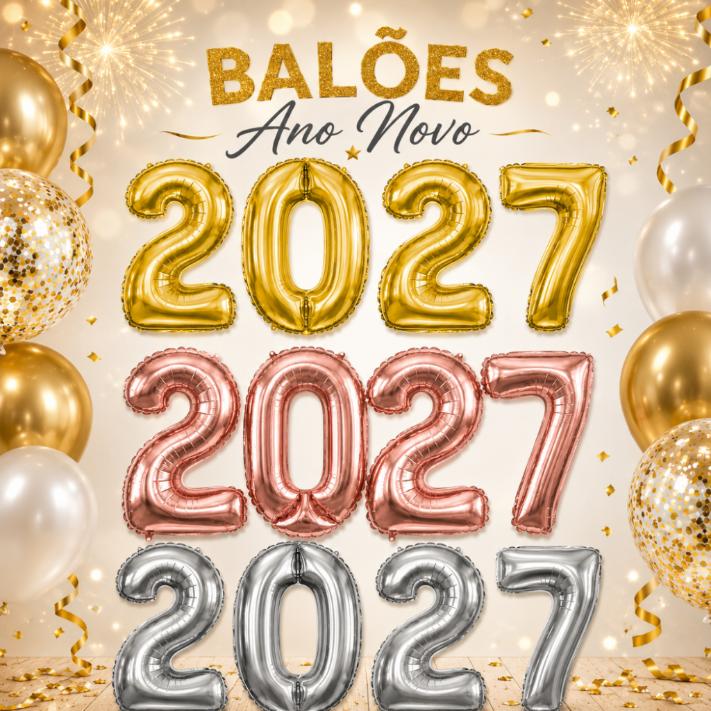 Kit Balão Numero 2027 Gigante 32 Pol  Foil Metalizado Réveillon Dourado Rose Gold Prata Ano Novo.