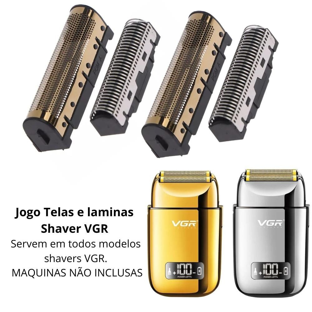Kit 2 Telas Foil + Lâminas De Corte Shaver VGR Gold e Prata