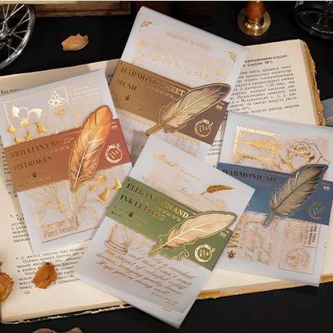 Kit 10 folhas de papel vegetal para colagem (foil dourado e prata) - Classical handwriting